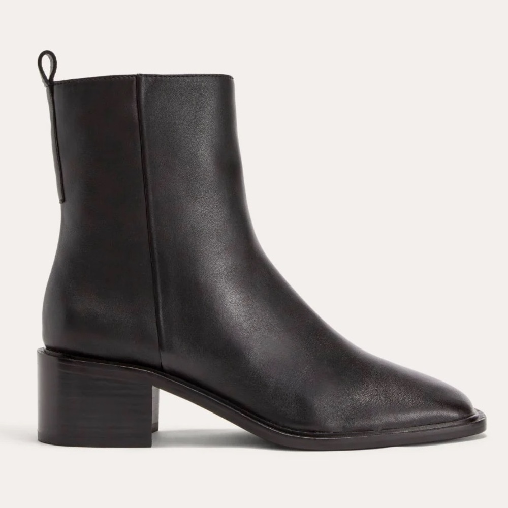 Everlane City Boot Black Smooth Leather Square Toe Block Heel Size 9 Womens